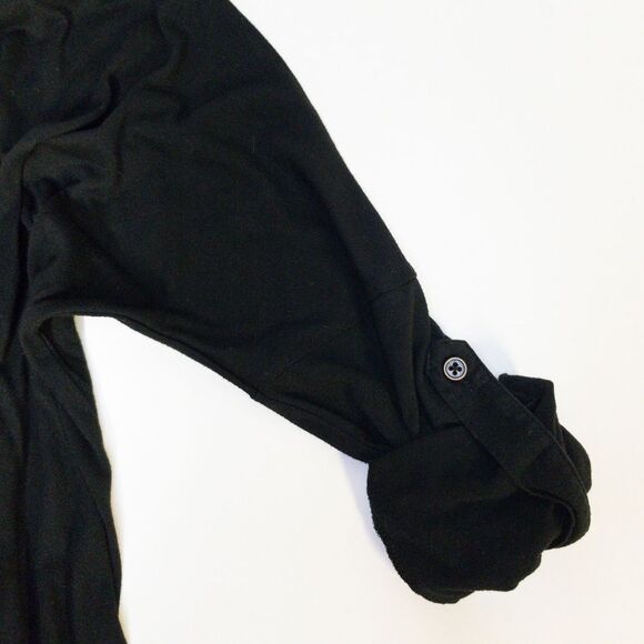 Lulu's Twisted Deep V Roll Tab Shirt Black Small - Picture 5 of 7